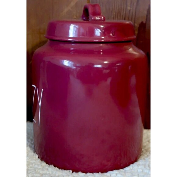 Rae Dunn Burgundy Ceramic "Cozy" Canister Cookie Jar With Lid - Picture 4 of 10